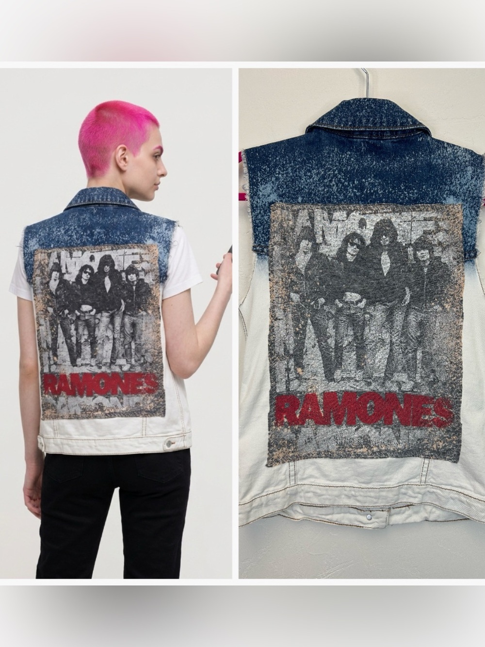 Punk Rock Ramones Denim Vest Women’s XS Band Concert Festival Pockets Skater
